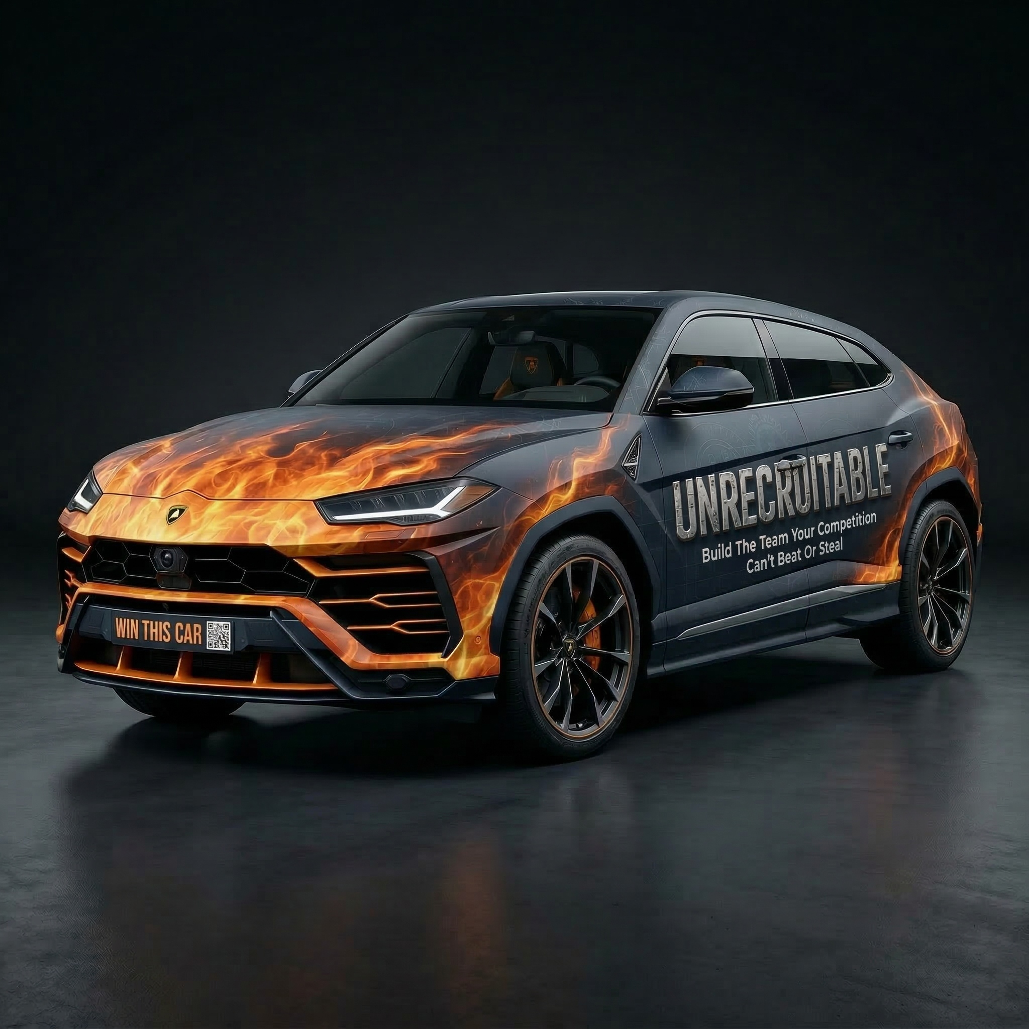 Lamborghini Urus with UNRECRUITABLE custom wrap featuring flame graphics - Your reward for execution
